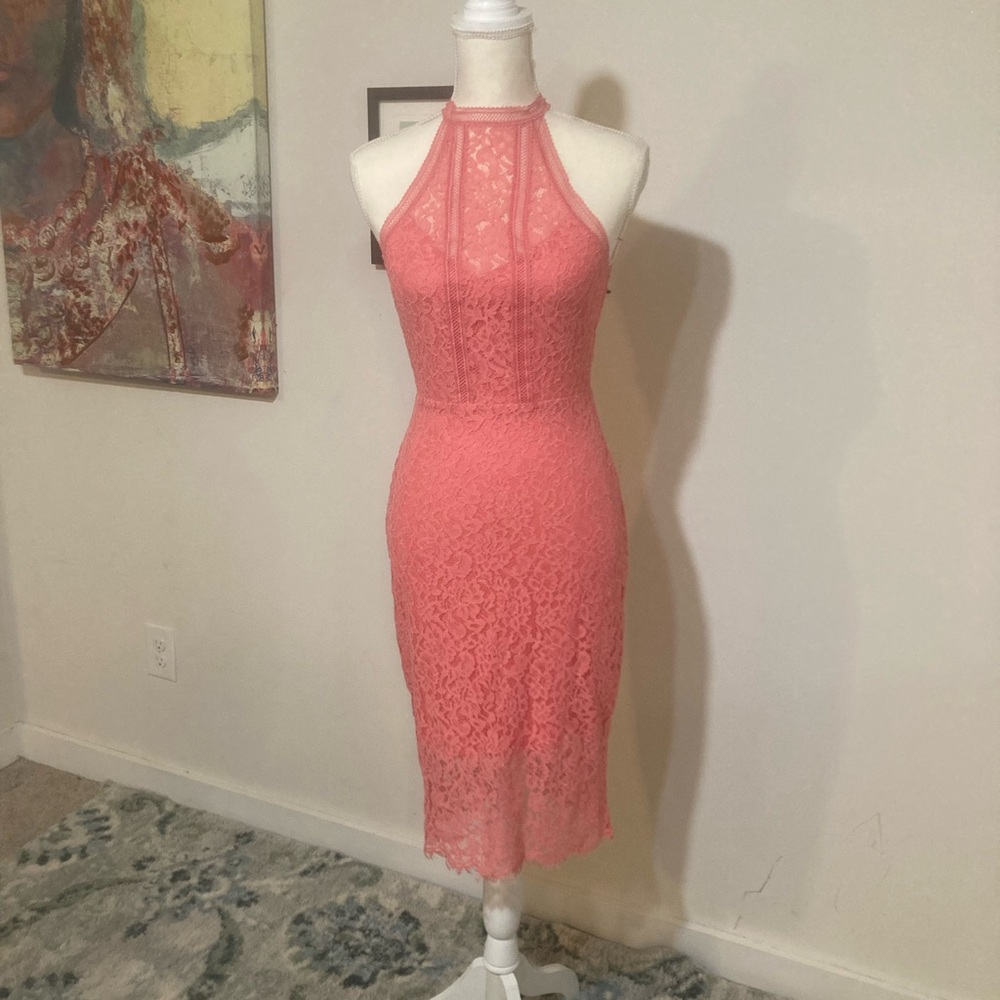 Express  size 2 Coral Lace back less cutout cocktail dress worn once